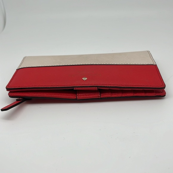 Kate Spade Safiano Leather Slim Clutch Bifold Color Block Wallet Red Cream - Picture 6 of 7